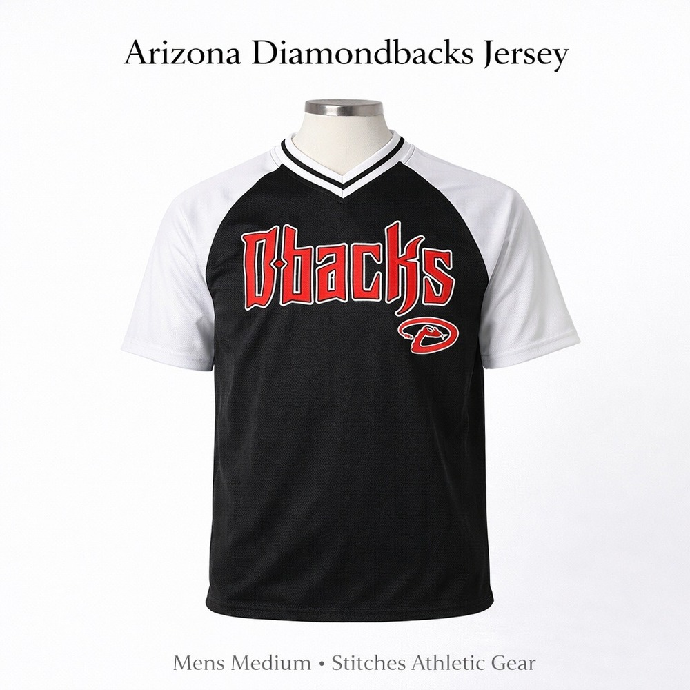 Stitches Arizona Diamondbacks Mens Medium Black‎ White Mesh Baseball Jersey MLB